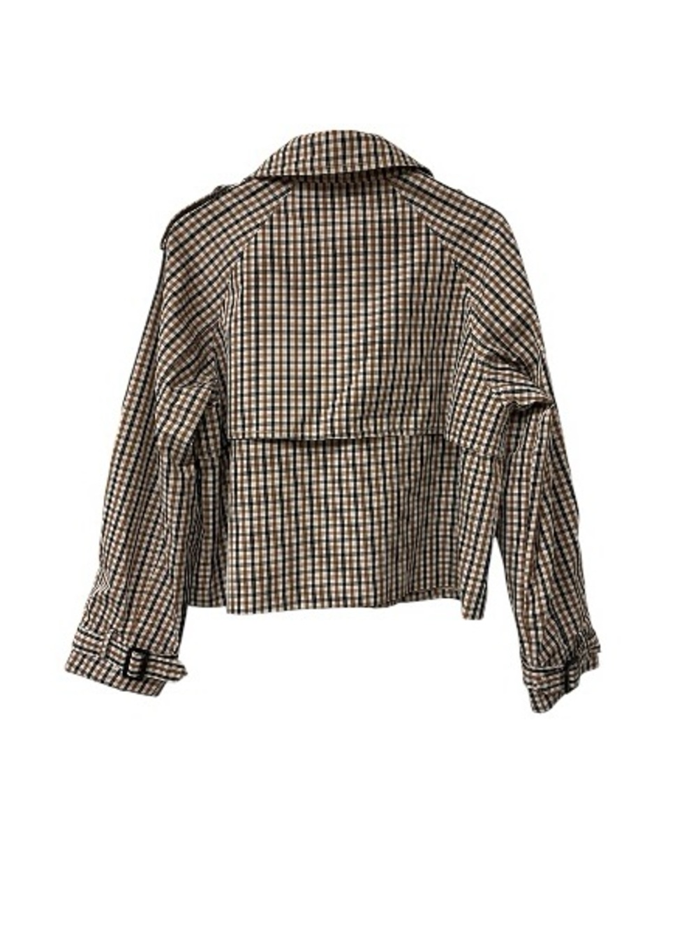 Anthropologie Maeve Crop Plaid Trench Coat Jacket M - Picture 4 of 6